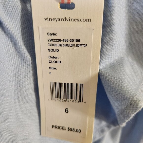 Vineyard Vines NWT Oxford One Shoulder Bow Top Cloud Size 6 - Picture 8 of 10